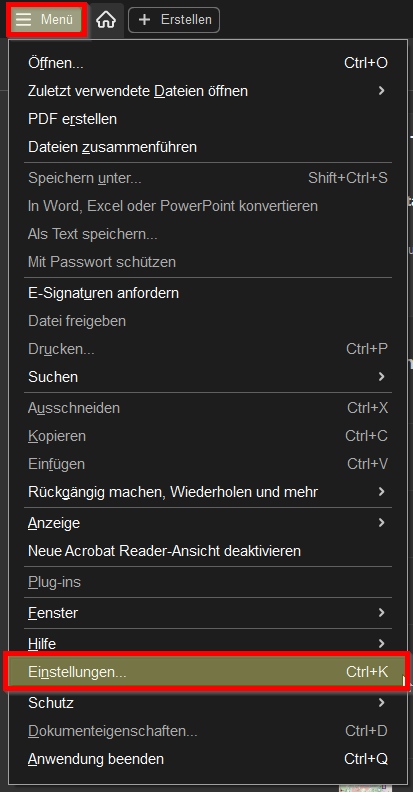 Menü > Einstellungen