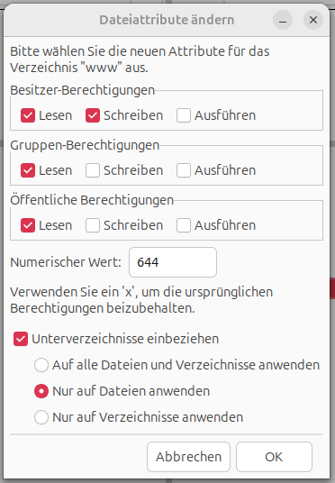 FTP Berechtigung Dateien - 644